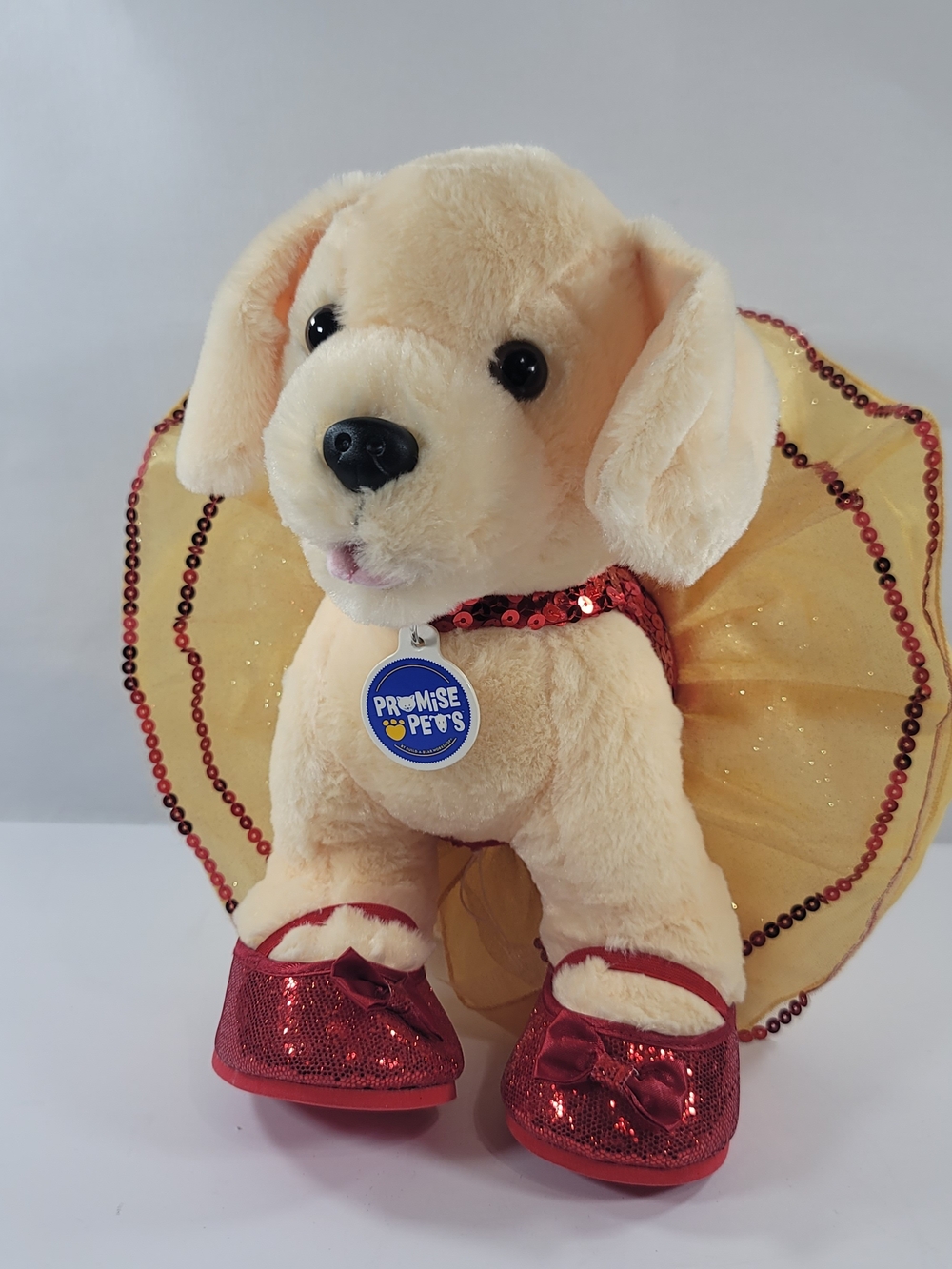Build-A-Bear Promise Pets Dog With Red Sequin Dress And Shoes